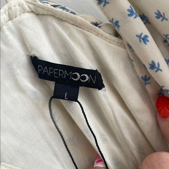 NWT White Spaghetti Strap Blue Floral Dress - Picture 2 of 9